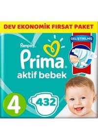 Prima Dev Ekonomik Fırsat Paket 4 Numara Cırtlı Bebek Bezi 432 Adet