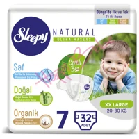 Sleepy Natural Ultra Hassas XXL 7 Numara Organik Cırtlı Bebek Bezi 2x16 Adet