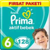 Prima Aktif Bebek 6 Numara Cırtlı Bebek Bezi 128 Adet