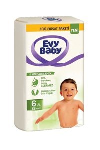 Evy Baby 3'lü Fırsat Paketi 6 Numara Cırtlı Bebek Bezi 56 Adet