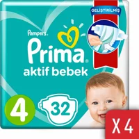 Prima Aktif Bebek 4 Numara Cırtlı Bebek Bezi 128 Adet