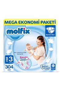 Molfix Midi 3 Numara Cırtlı Bebek Bezi 304 Adet