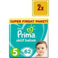 Prima Aktif Bebek Junior 5 Numara Cırtlı Bebek Bezi 2x62 Adet
