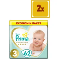 Prima Premium Care 3 Numara Cırtlı Bebek Bezi 2x62 Adet