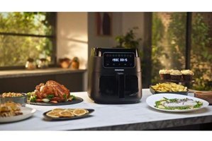7,6 Litre Camlı Airfryer Siyah & Beyaz, Geniş ve Sağlıklı Pişirme Deneyimi - Ahşap - Beyaz