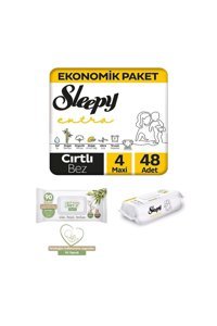 Sleepy Extra 4 Numara Organik Cırtlı Bebek Bezi 48 Adet + turco Islak Bebek Havlu X2 Set