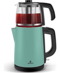Karaca Tea Glass 2 In 1 Çelik Çay Makinesi ve Kettle Blue Mist - Beyaz