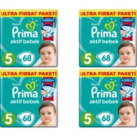 Prima Aktif Bebek 5 Numara Cırtlı Bebek Bezi 4x68 Adet
