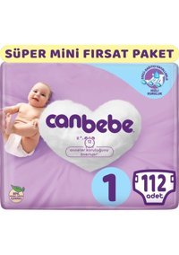 Canbebe Süper Mini Paketi Yenidoğan 1 Numara Bantlı Bebek Bezi 112 Adet
