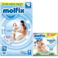 Molfix Extra Large 6 Numara Bantlı Bebek Bezi 62 Adet + 3 Adet Islak Mendil - 6