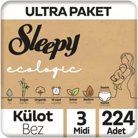 Sleepy Ecologic 3 Numara Organik Külot Bebek Bezi 224 Adet