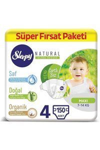 Sleepy Maxi Süper Fırsat Paketi 4 Numara Organik Cırtlı Bebek Bezi 150 Adet