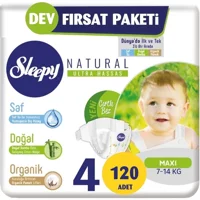 Sleepy Natural Ultra Hassas 4 Numara Organik Cırtlı Bebek Bezi 2x60 Adet