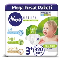 Sleepy Natural Ultra Hassas Midi Plus 3 + Numara Organik Cırtlı Bebek Bezi 2x160 Adet