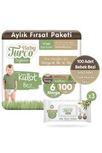 Baby Turco Doğadan 6 Numara Külot Bebek Bezi 100 Adet + Doğadan Islak Havlu Seti 3x60