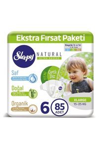 Sleepy Natural Ultra Hassas 6 Numara Organik Cırtlı Bebek Bezi 85 Adet
