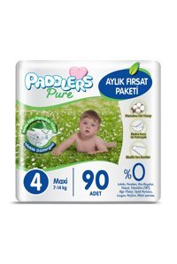 Paddlers Pure 4 Numara Organik Cırtlı Bebek Bezi 90 Adet