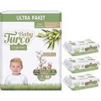 Baby Turco Doğadan XXLarge 7 Numara Cırtlı Bebek Bezi 56 Adet + Islak Mendil 3'lü