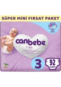 Canbebe Midi Süper Mini Fırsat Paketi 3 Numara Bantlı Bebek Bezi 92 Adet