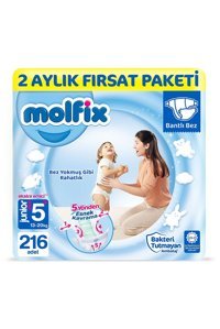 Molfix Junior Plus 5 + Numara Cırtlı Bebek Bezi 216 Adet