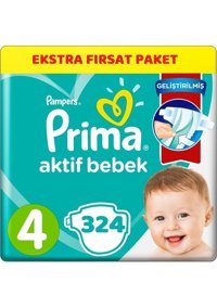 Prima Aktif Bebek Maxi 4 Numara Cırtlı Bebek Bezi 324 Adet