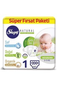 Sleepy Natural Yenidoğan 1 Numara Organik Cırtlı Bebek Bezi 200 Adet