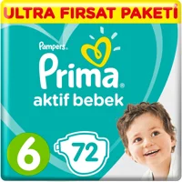 Prima Aktif Bebek Extra Large 6 Numara Cırtı Bebek Bezi 72 Adet