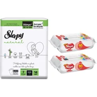 Sleepy Natural 7 Numara Organik Cırtlı Bebek Bezi 14 Adet + 2 Adet Sleepy Islak Havlu 90'lı - 4 Beden (7 - 14 kg)