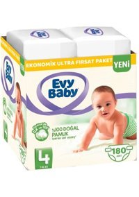 Evy Baby Ekonomik Ultra Fırsat Paketi 4 Numara Cırtlı Bebek Bezi 180 Adet