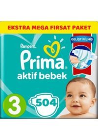 Prima Aktif Bebek 3 Numara Cırtlı Bebek Bezi 504 Adet