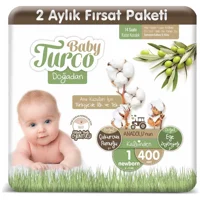 Baby Turco Doğadan Yenidoğan 1 Numara Göbek Oyuntulu Bantlı Bebek Bezi 400 Adet
