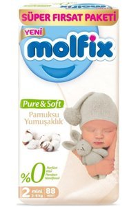 Molfix Pure & Soft 2 Numara Cırtlı Bebek Bezi 2x88 Adet