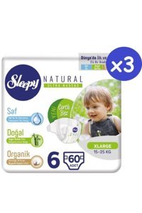 Sleepy Natural Ultra Hassas 6 Numara Organik Cırtlı Bebek Bezi 3x60 Adet