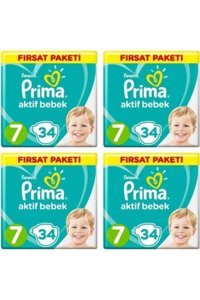 Prima Aktif Bebek 7 Numara Cırtlı Bebek Bezi 4x34 Adet