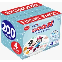 Goon Mutlu Bebek Maxi 4 Numara Cırtlı Bebek Bezi 200 Adet
