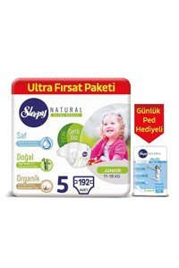 Sleepy Natural Ultra Hassas Junior 5 Numara Organik Cırtlı Bebek Bezi 192 Adet