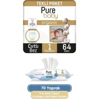 Pure Baby Yenidoğan 1 Numara Organik Cırtlı Bebek Bezi 64 Adet