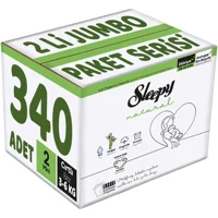 Sleepy Mini Jumbo Paket 2 Numara Organik Göbek Oyuntulu Cırtlı Bebek Bezi 340 Adet