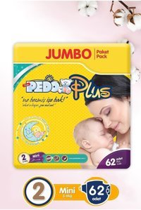 Pedo Plus Mini Jumbo 2 Numara Organik Cırtlı Bebek Bezi 62 Adet