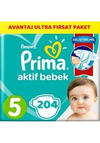 Prima Aktif Bebek 5 Numara Cırtlı Bebek Bezi 204 Adet