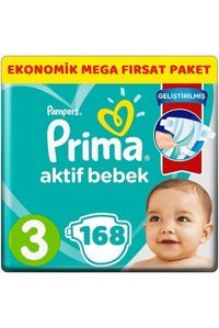Prima Aktif Bebek 3 Numara Cırtlı Bebek Bezi 168 Adet