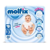 Molfıx 3D Midi 3 Numara Göbek Oyuntulu Bantlı Bebek Bezi 30 Adet
