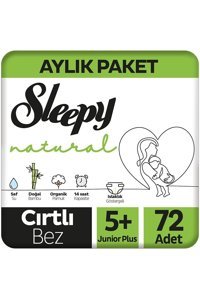 Sleepy Junior Plus Aylık Paket 5 + Numara Organik Cırtlı Bebek Bezi 72 Adet