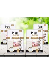 Pure Baby Organik 2 Numara Organik Cırtlı Bebek Bezi 4x68 Adet