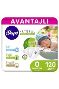 Sleepy Natural Prematüre 0 Numara Organik Cırtlı Bebek Bezi 120 Adet