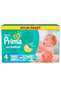 Prima Aktif Bebek Maxi 4 Numara Cırtlı Bebek Bezi 99 Adet