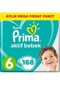 Prima Aktif Bebek Extra Large 6 Numara Cırtlı Bebek Bezi 168 Adet