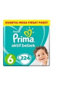 Prima Aktif Bebek 6 Numara Cırtlı Bebek Bezi 224 Adet