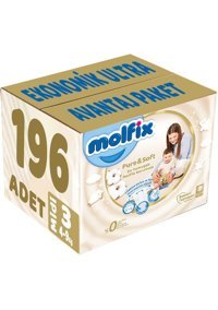 Molfix Pure & Soft 3 Numara Cırtlı Bebek Bezi 196 Adet
