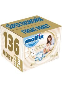 Molfix Pure & Soft 3 Numara Cırtlı Bebek Bezi 136 Adet
